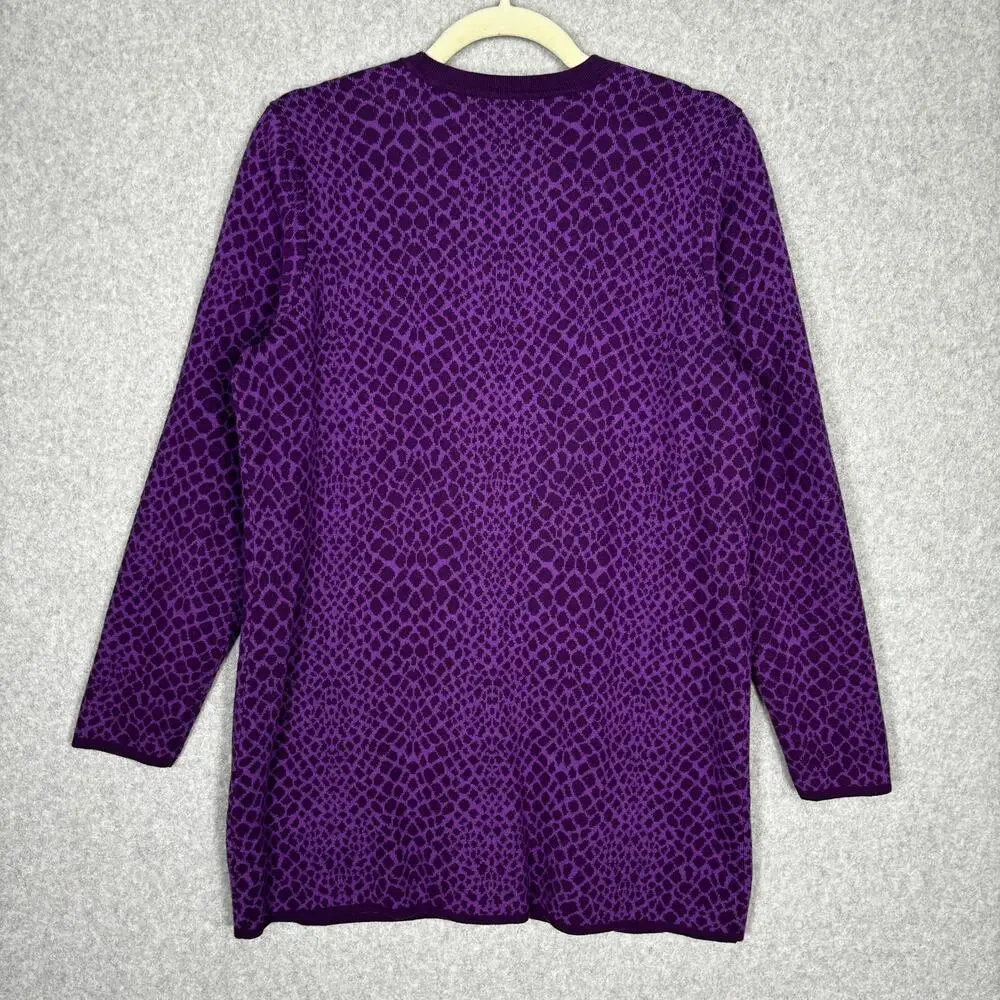 Isaac Mizrahi Sweater Womens Large‎ Purple Animal Snake Print Long Quirky Whimsy
